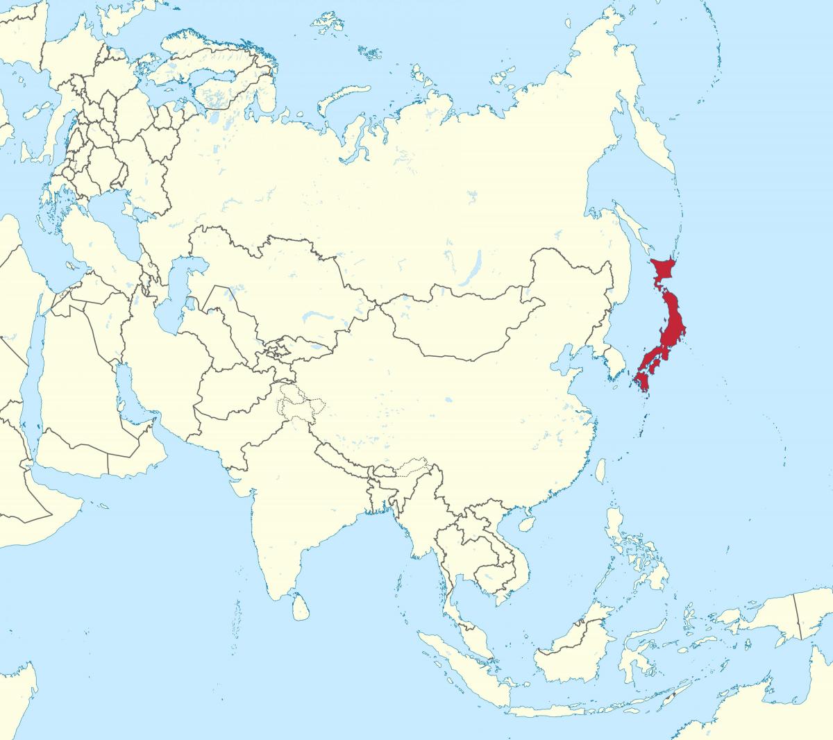 アジア地図上の日本の位置